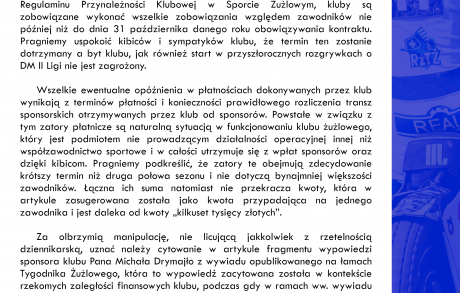 OŚWIADCZENIE ZARZĄDU